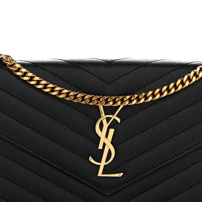 Grain De Poudre Matelasse Chevron Monogram Chain Wallet Black