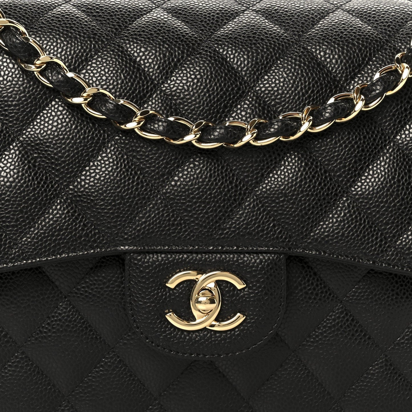 Caviar Quilted Jumbo Double Flap Black