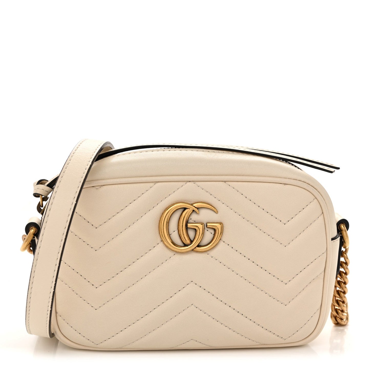 Calfskin Matelasse Mini GG Marmont Chain Shoulder Bag White