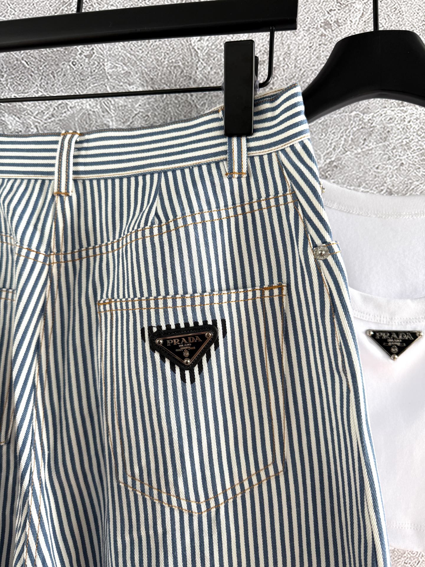 Prada Striped Pants Blue mix White Cotton