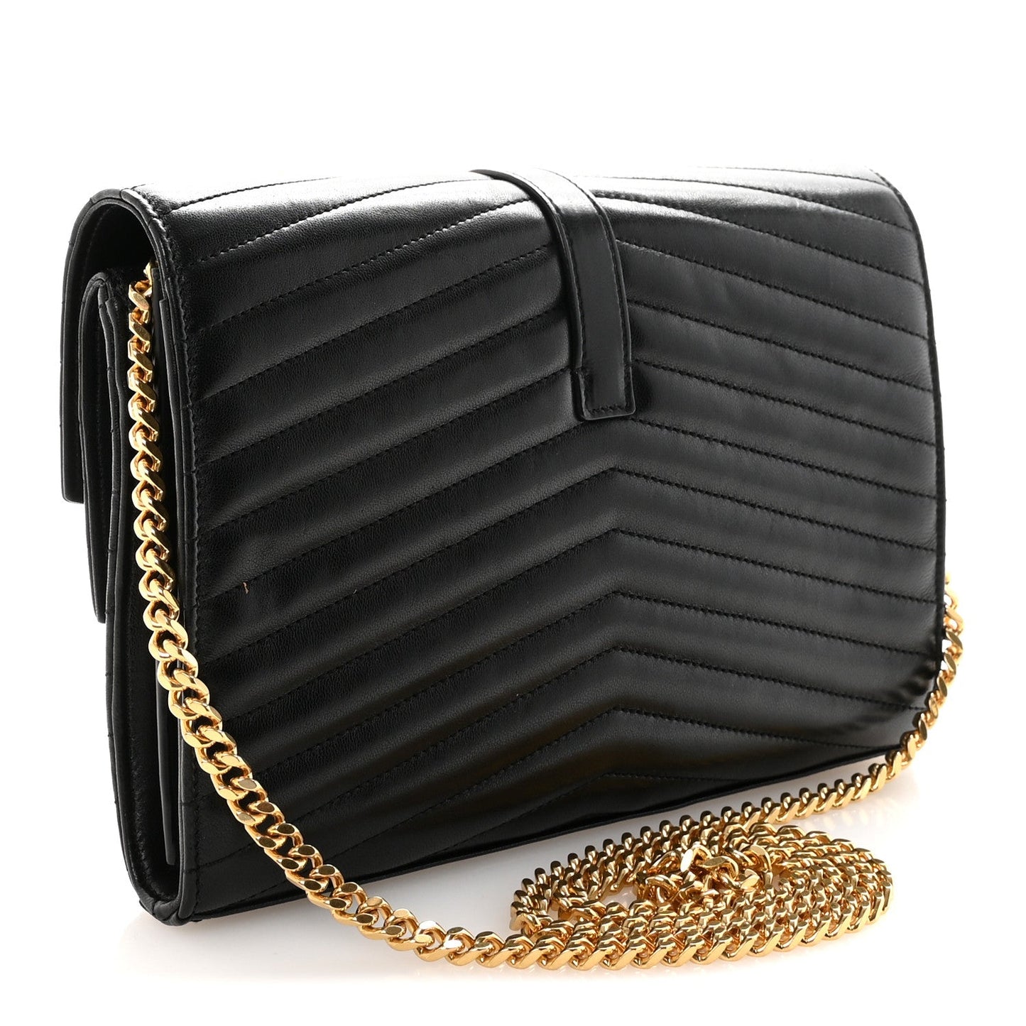Lambskin Matelasse Chevron Monogram Sulpice Chain Wallet Black