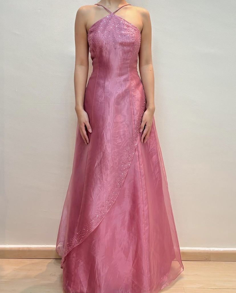 formaldressy--Pink exquisite floral beaded suspenders fashionable long tulle prom dress graduation dress gh5527
