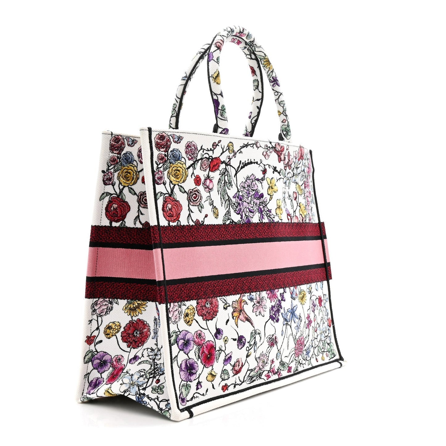 Canvas Embroidered Large Florilegio Book Tote White Multicolor
