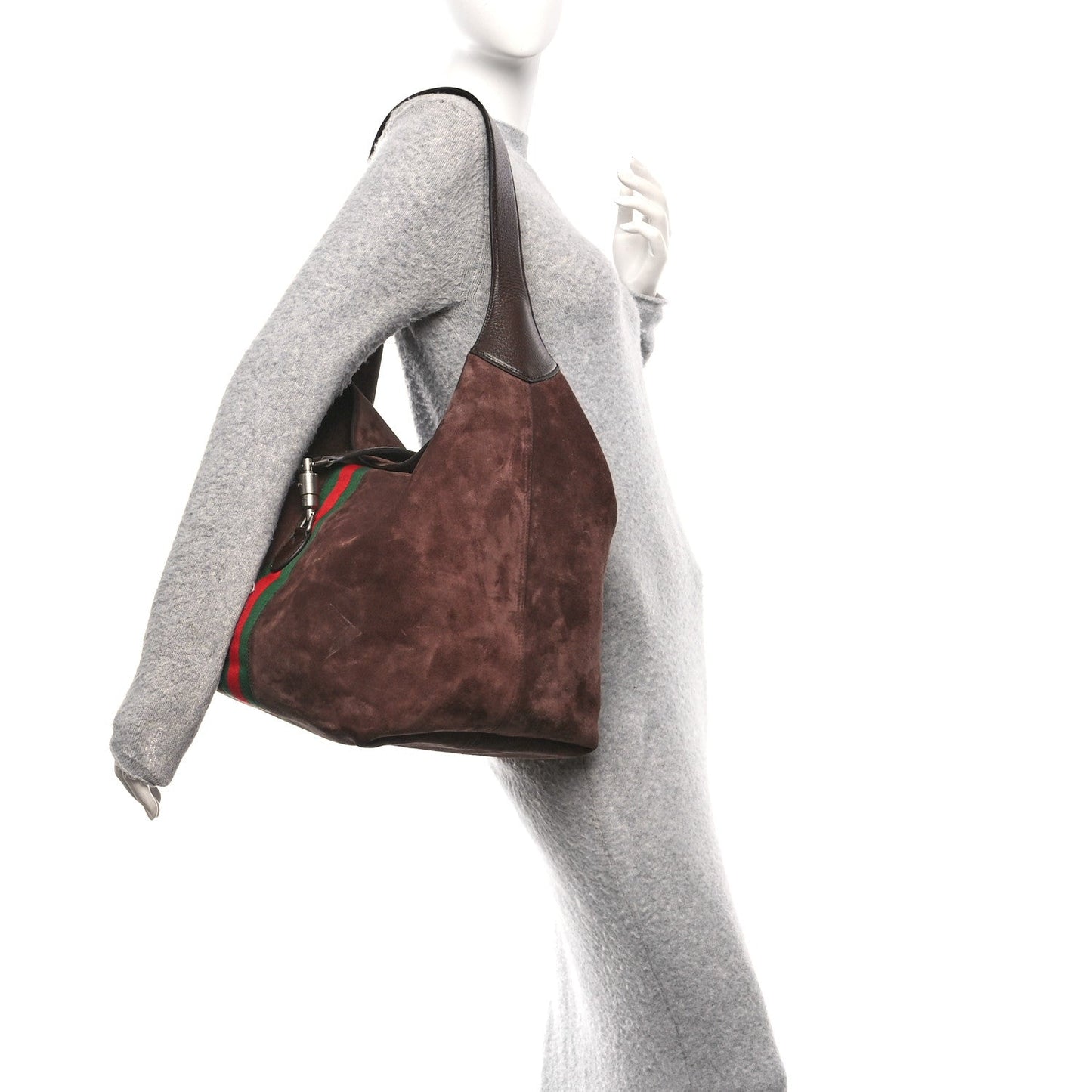 Suede Textured Dollar Calfskin Web Medium Jackie 1961 Crossbody Bag Brown