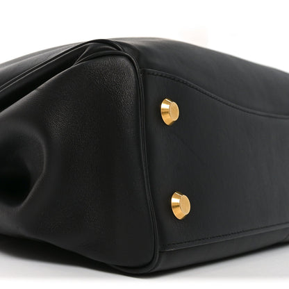 Natural Smooth Calfskin Medium Rodeo Top Handle Handbag  Black