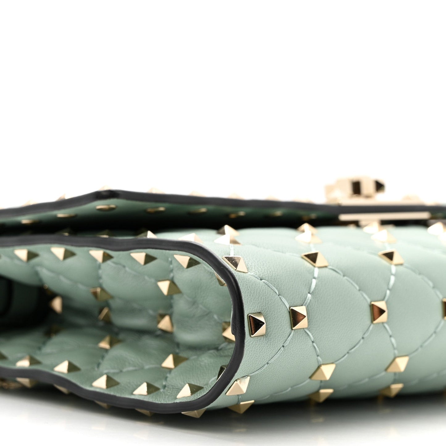 Lambskin Rockstud Spike Wallet on Chain Morning Dew