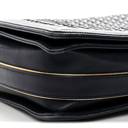 Lambskin Braided Woven Medium Boy Flap Navy Black