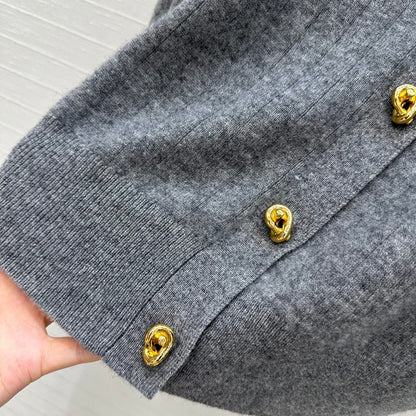 BV Crew Neckline Cardigan in Gray Cashmere