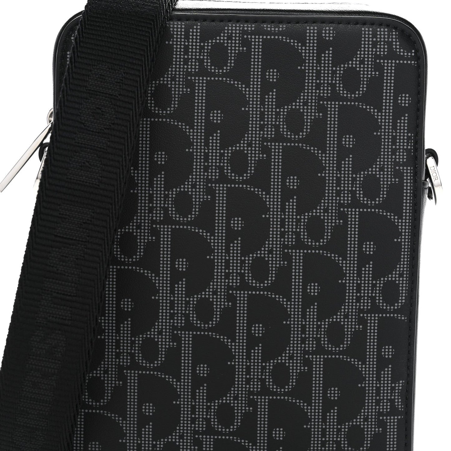 Calfskin Oblique Galaxy Perforated World Tour Messenger Pouch Black