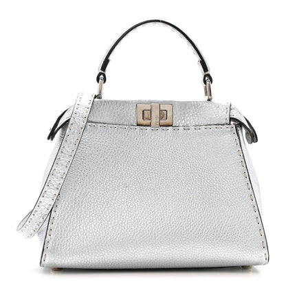 Cuoio Romano Lux Selleria Mini Peekaboo Iconic Satchel Argento