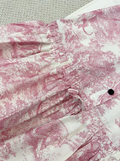 CD 25 Jouy Print Sleeveless Dress Pink Silk Cotton