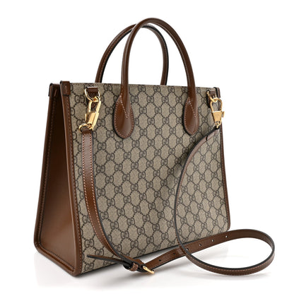 GG Supreme Monogram Azalea Calfskin Small Retro Interlocking G Tote Bag Beige Ebony Brown Sugar