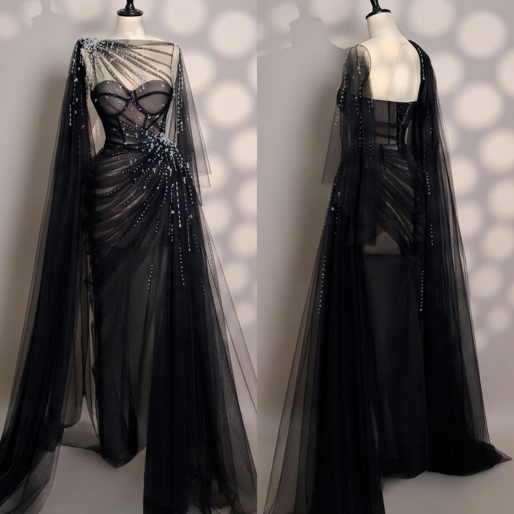 formaldressy-Black/Wine Red/Light Brown Exquisite Beaded Sweetheart Collar Long Tulle Prom Dress Evening Dress Party Dress gh5386