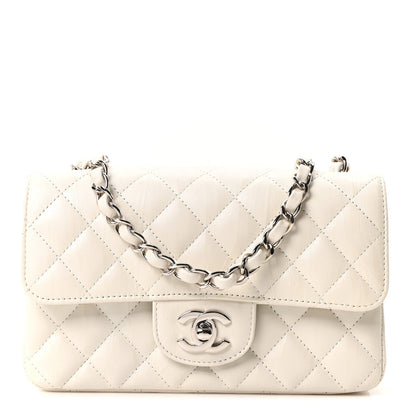 Iridescent Calfskin Quilted Mini Rectangular Flap White