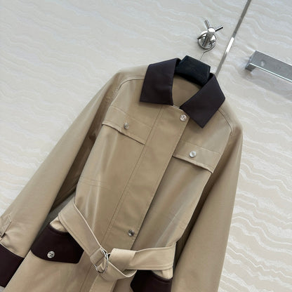 HM Majia Mid-Length Trench Coat Beige Lychee-Grained Suede 304557