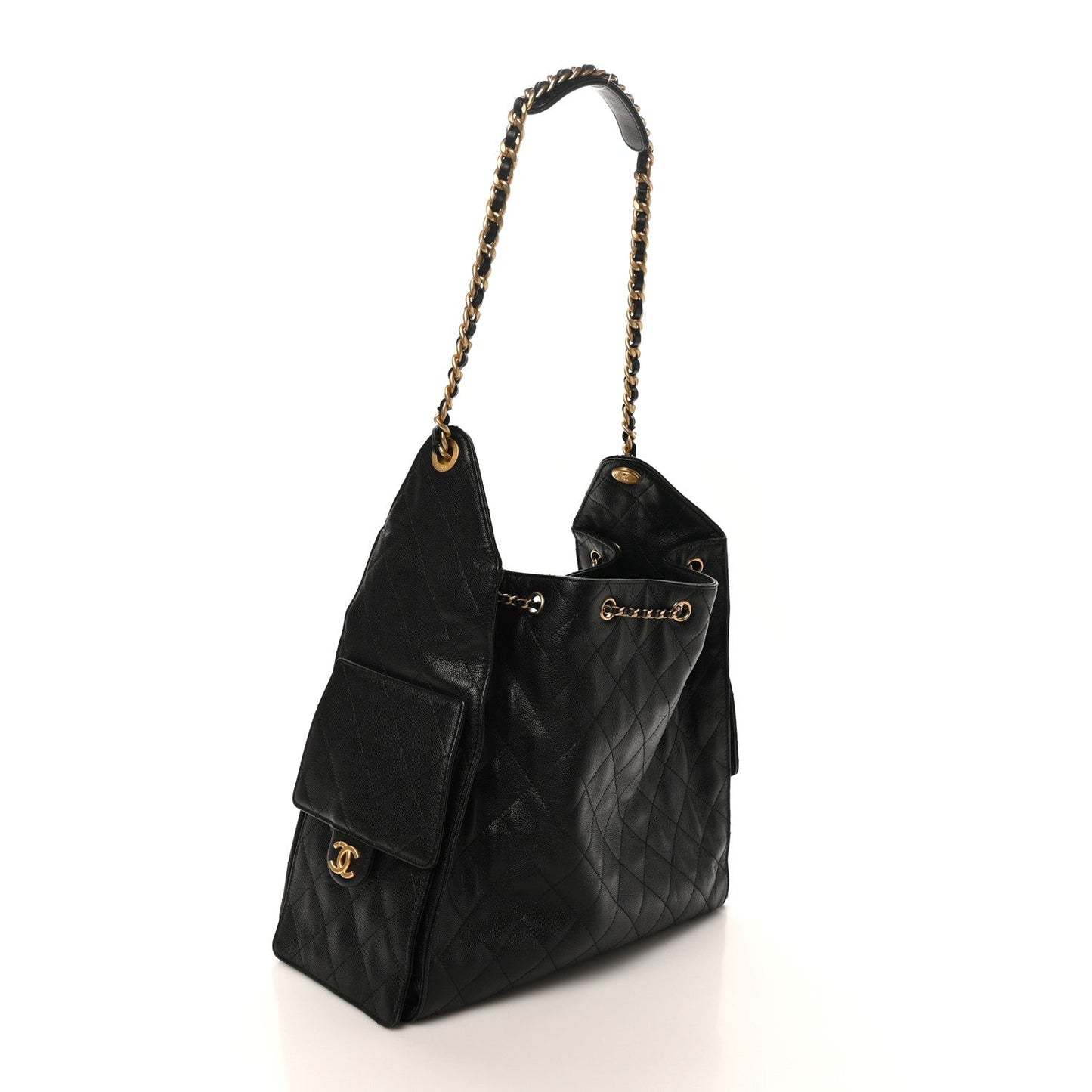 Caviar Quilted Medium Chanel 25 Handbag Black