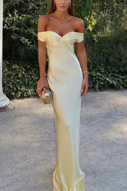 formaldressy--Wedding Guest Dress Yellow Stylish Simple Long Satin Prom Dress gh5630