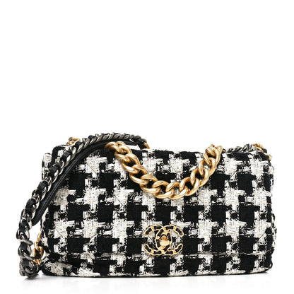 Tweed Quilted Large Chanel 19 Flap Black Ecru White