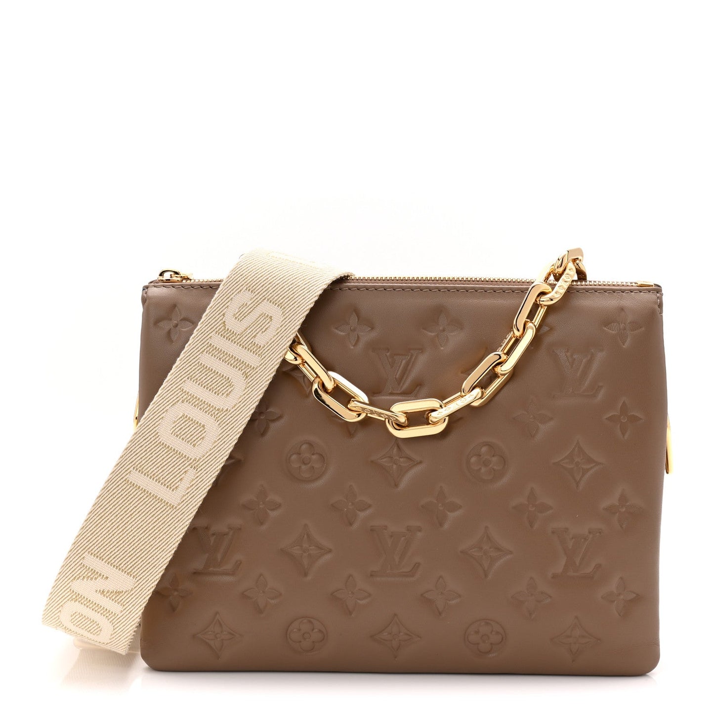 Lambskin Embossed Monogram Coussin PM Taupe