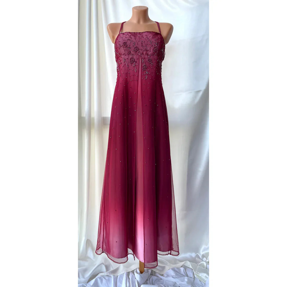 formaldressy--Red exquisite floral beaded fashion long tulle prom dress graduation dress gh5521