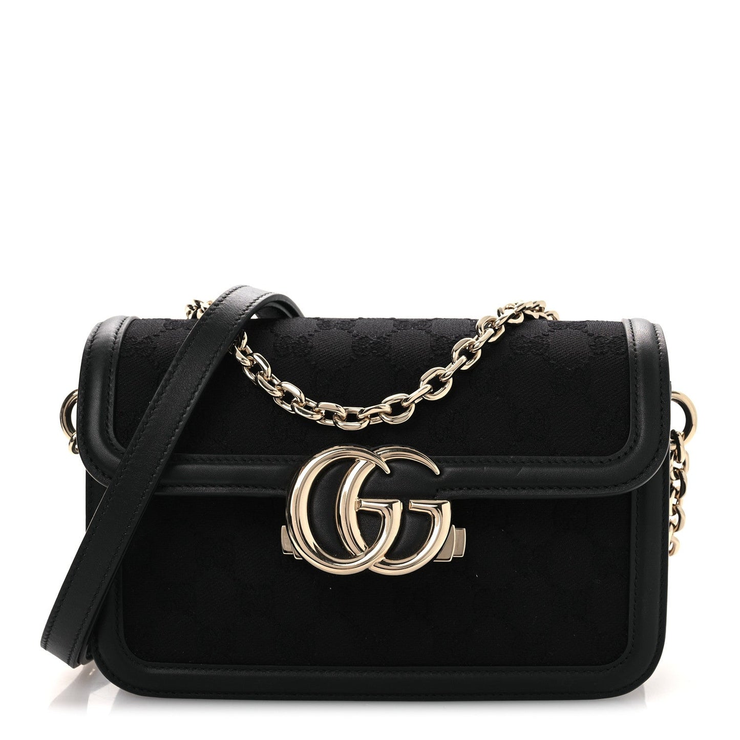 Crepe Wool Silk GG Monogram Go Small Shoulder Bag Black