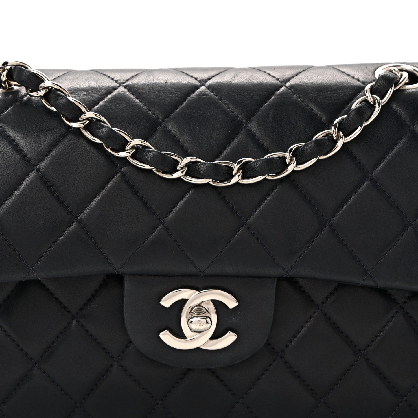 Lambskin Quilted Small Double Flap Navy