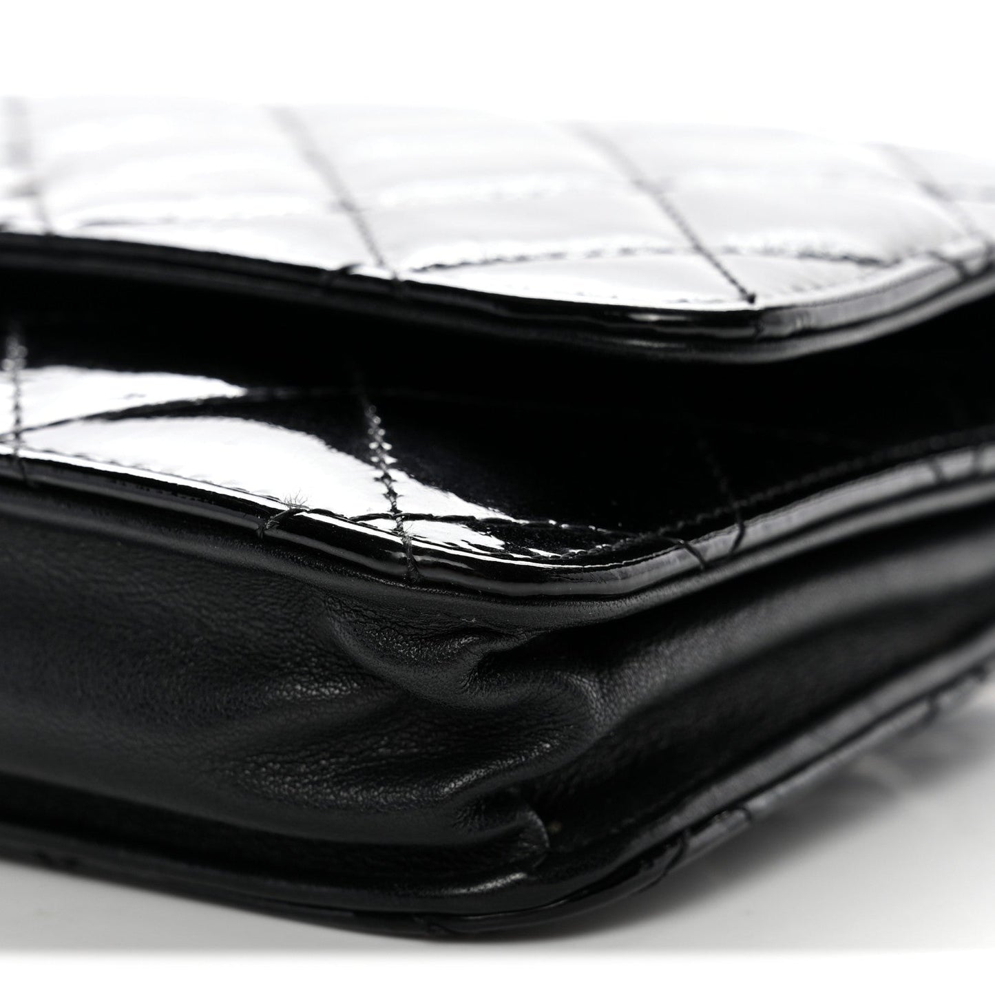 Distressed Patent Calfskin Quilted Reissue Wallet On Chain WOC Black