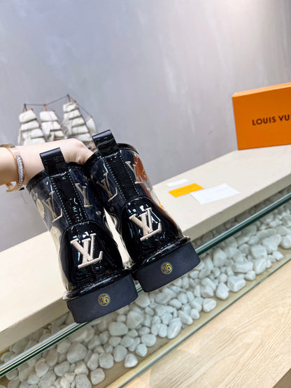 LV 25 Snow Boots Black Scratch-Resistant PVC Wool 576230