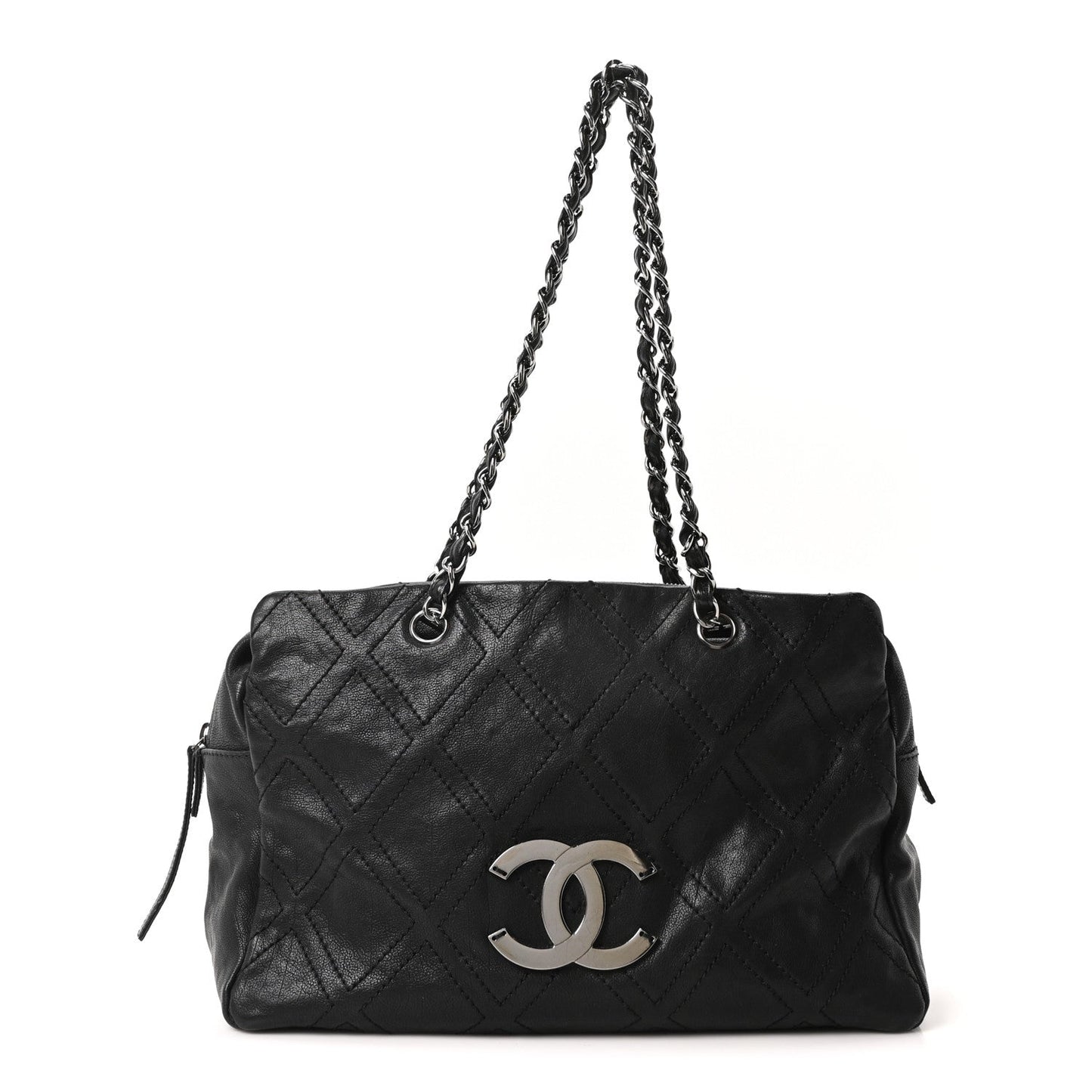 Calfskin Large Diamond Stitch Tote Black