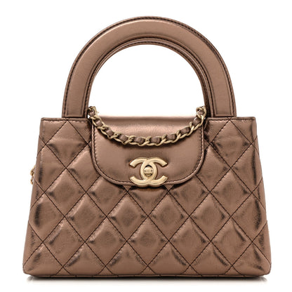 Metallic Aged Calfskin Quilted Nano Kelly Shopper Light Brown