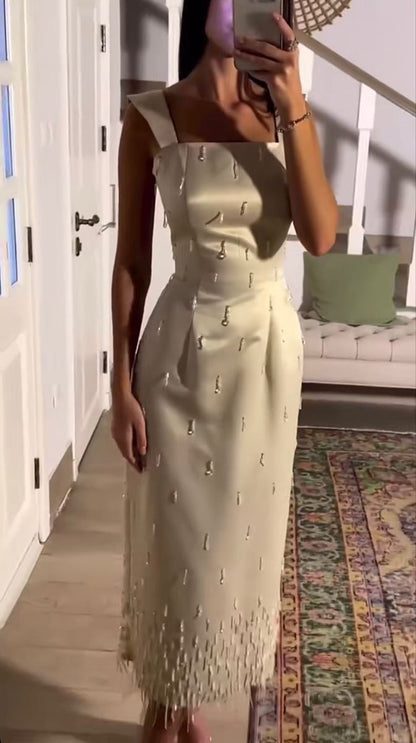 formaldressy-White mid-length satin exquisite beaded prom dress wedding dress evening dress gh5746