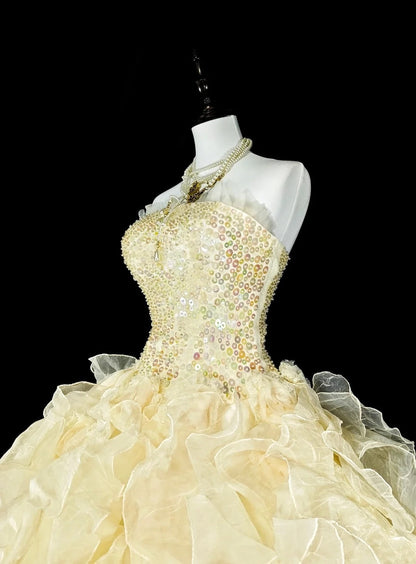 formaldressy-Yellow tulle princess-style long formal ball gown, birthday dress, graduation dress gh6137