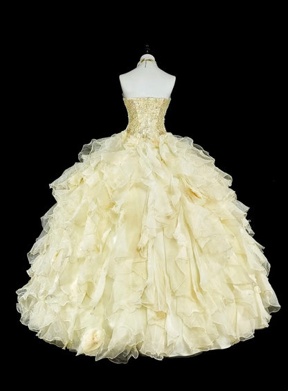 formaldressy-Yellow tulle princess-style long formal ball gown, birthday dress, graduation dress gh6137