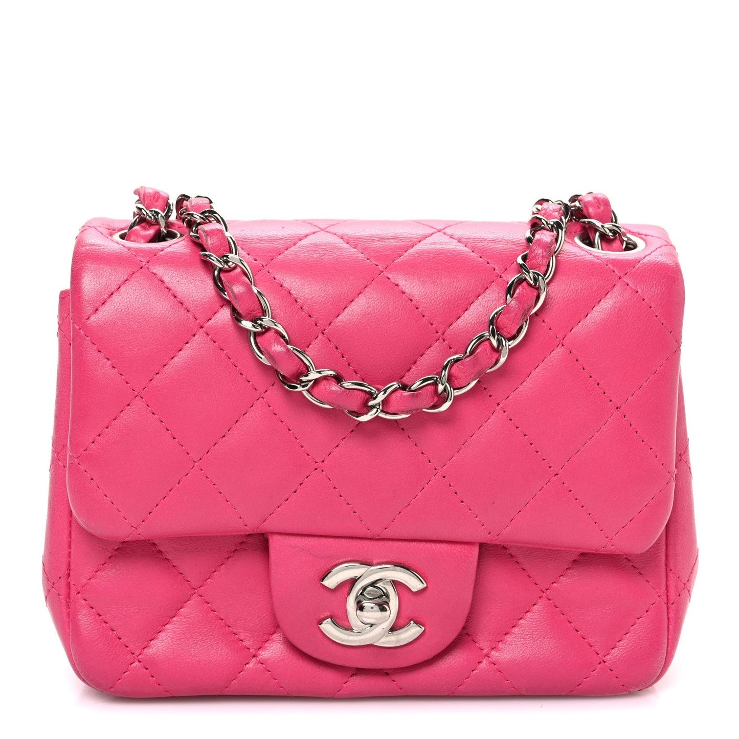 Lambskin Quilted Mini Square Flap Dark Pink