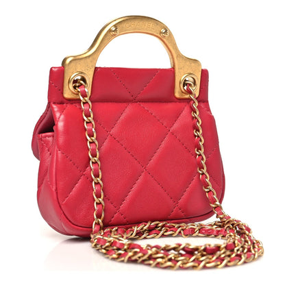 Calfskin Quilted Lady Handle Flap Card Holder With Chain Dark Pink