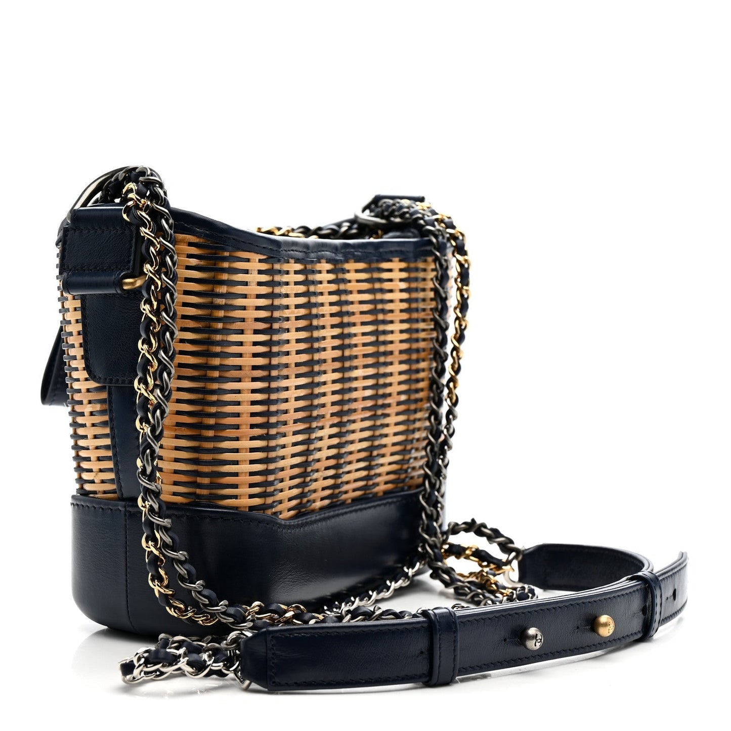 Rattan Calfskin Small Gabrielle Hobo Beige Navy
