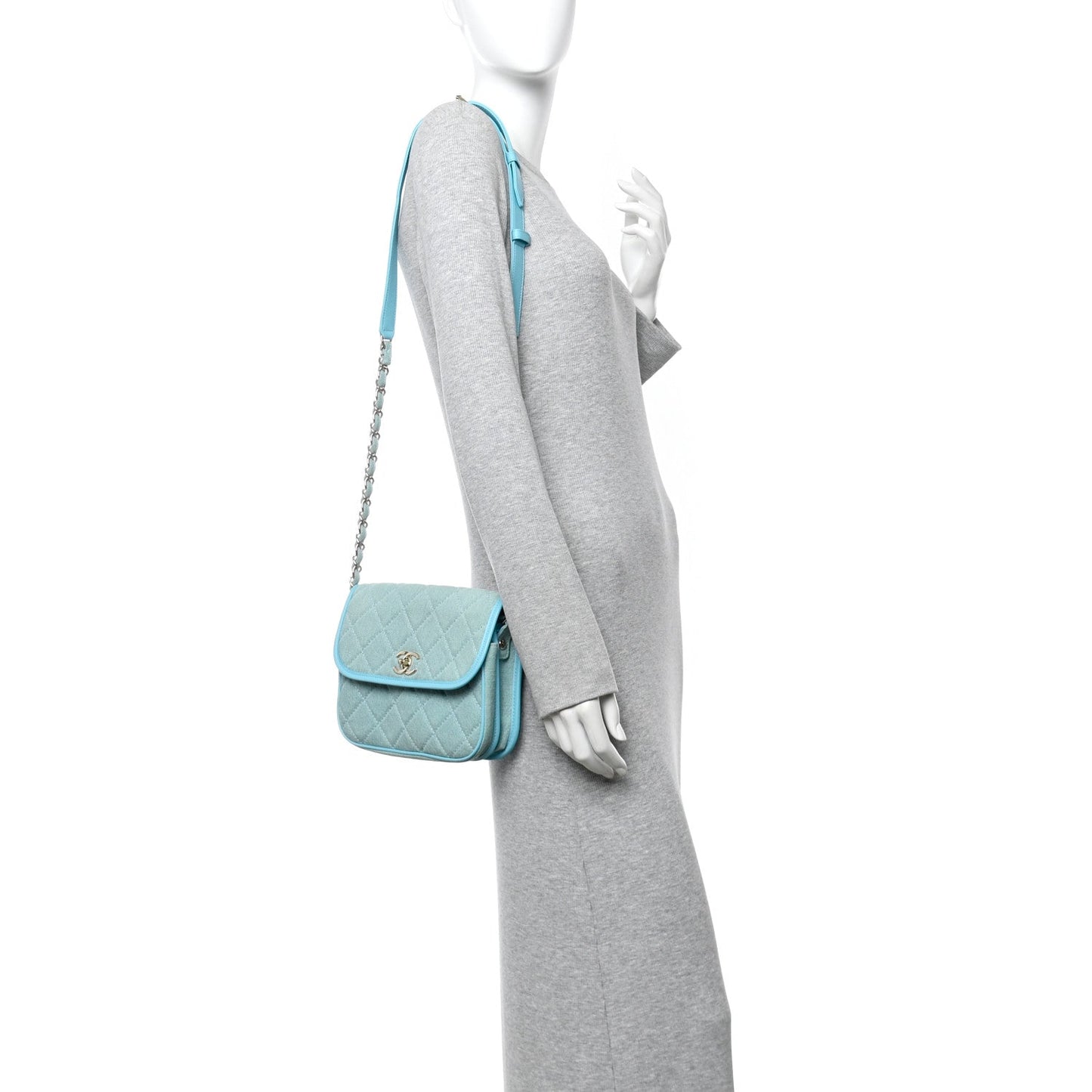 Denim Quilted Small Messenger Flap Neon Blue
