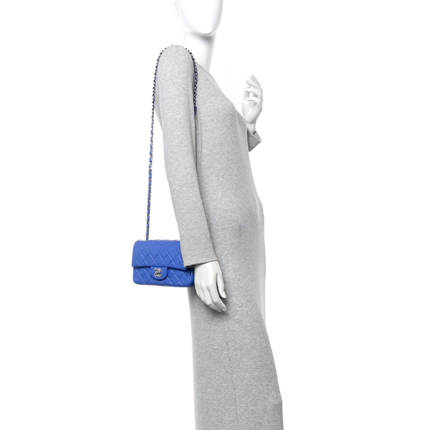 Lambskin Quilted Mini Rectangular Flap Blue