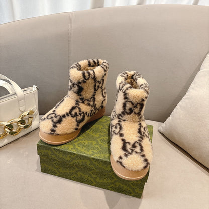 GG Snow Boots Beige Black Wool 576232