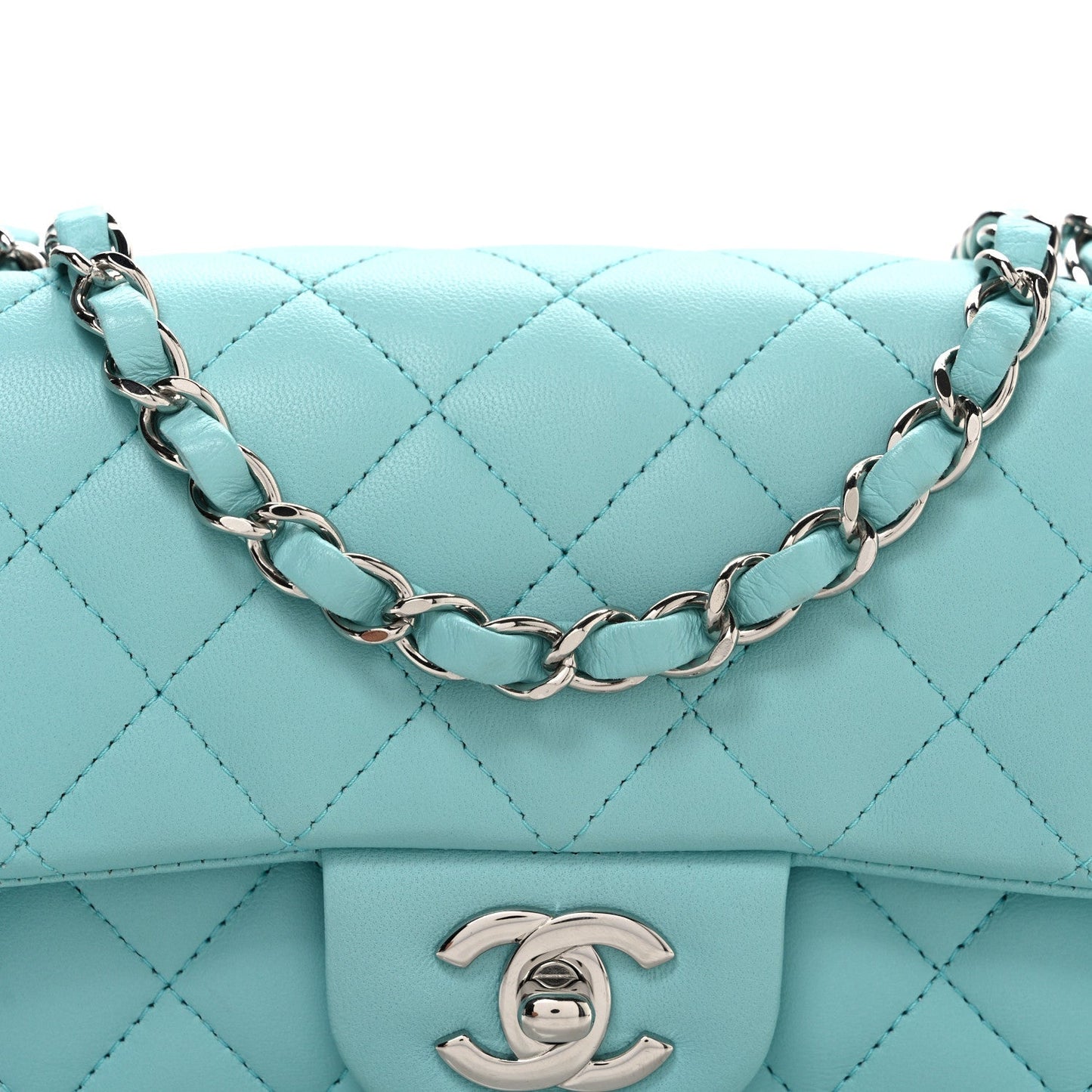 Lambskin Quilted Mini Rectangular Flap Light Blue