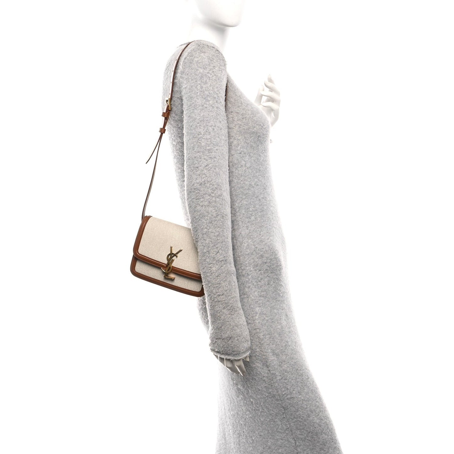Canvas Calfskin Small Solferino Satchel Beige Brick