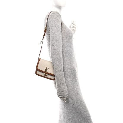 Canvas Calfskin Small Solferino Satchel Beige Brick