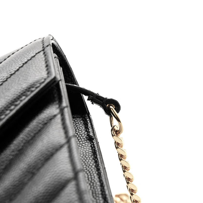 Grain De Poudre Matelasse Chevron Monogram Chain Wallet Black