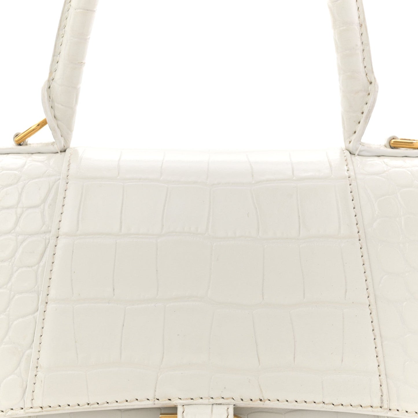 Calfskin Crocodile Embossed Small Hourglass Top Handle Bag White