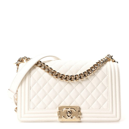 Caviar Quilted Medium Boy Flap White