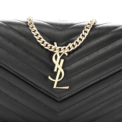 Grain De Poudre Matelasse Chevron Monogram Chain Wallet Black