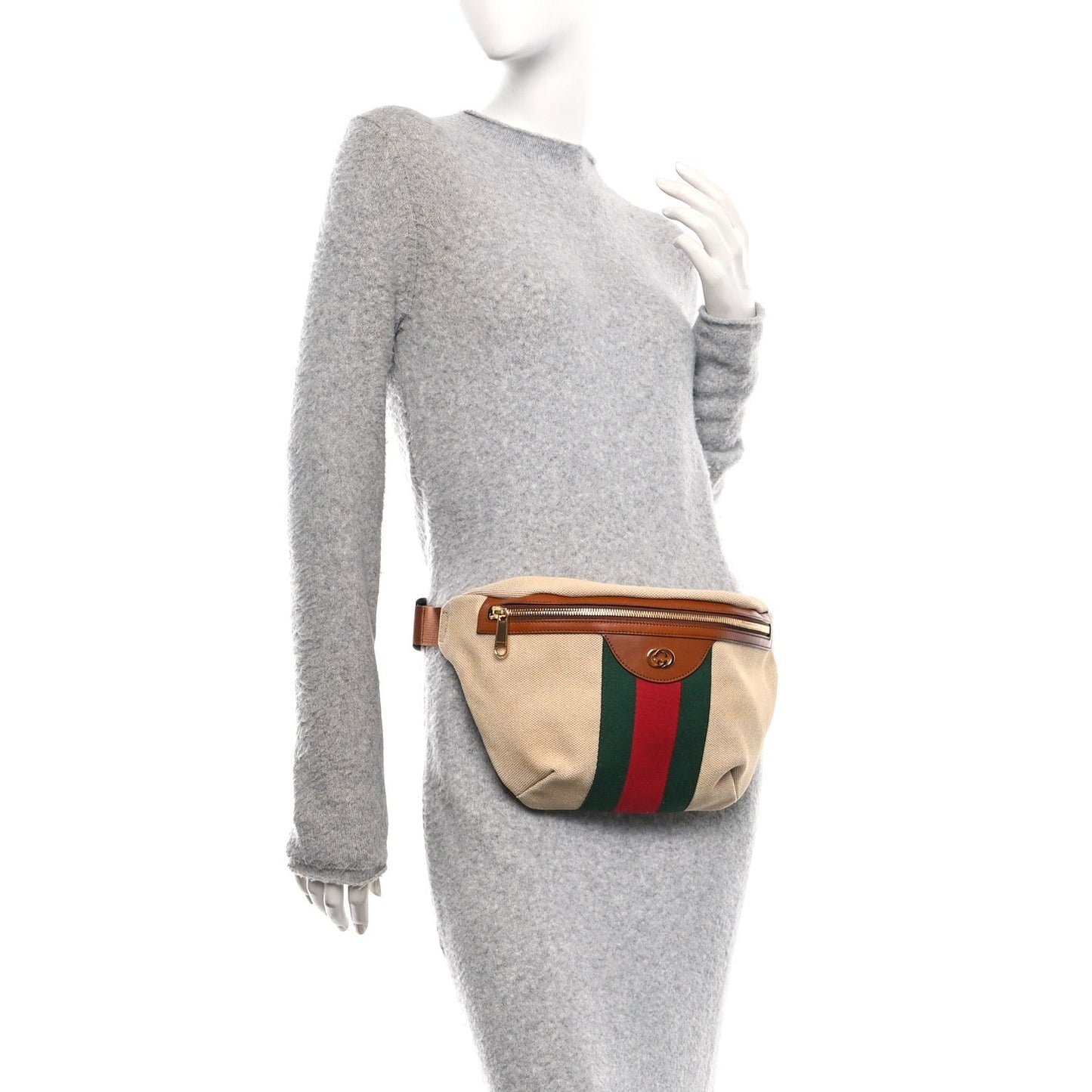 Vintage Canvas Web Belt Bag Sand Cuir