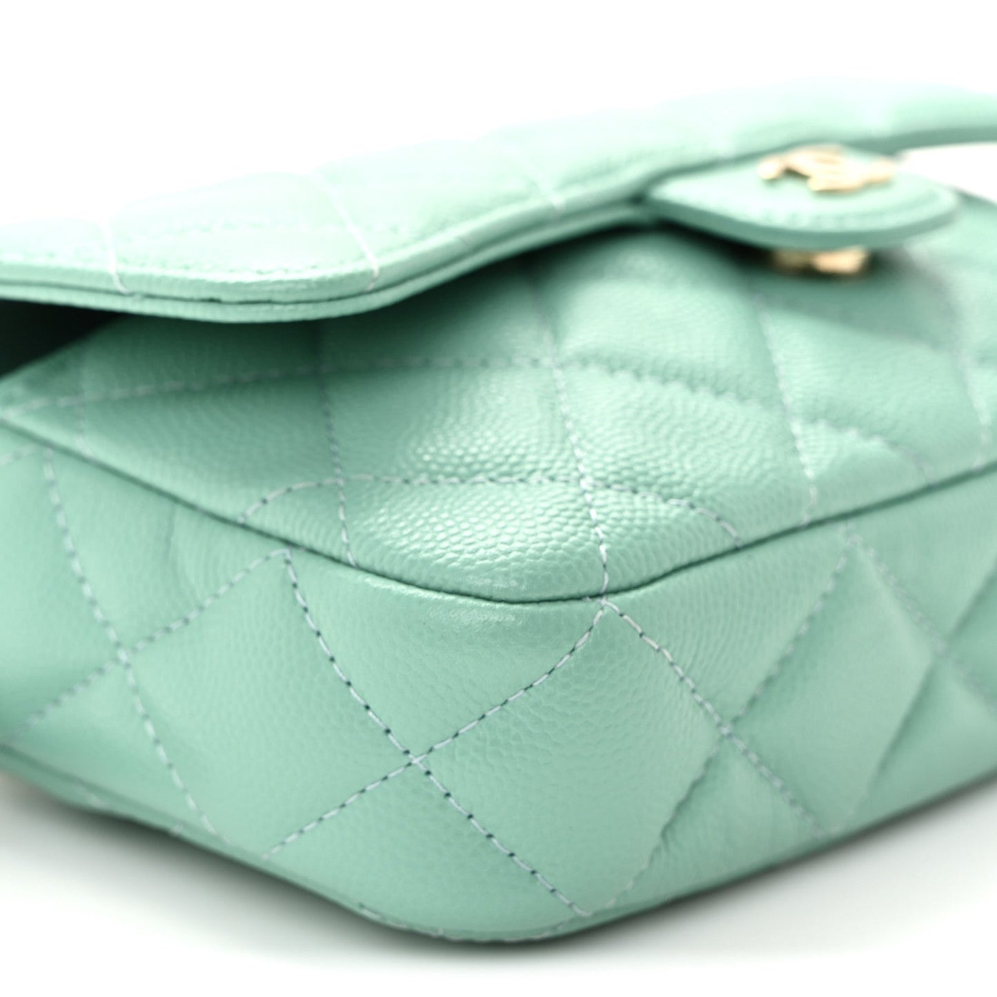 Caviar Quilted Flap Phone Holder With Chain Turquoise