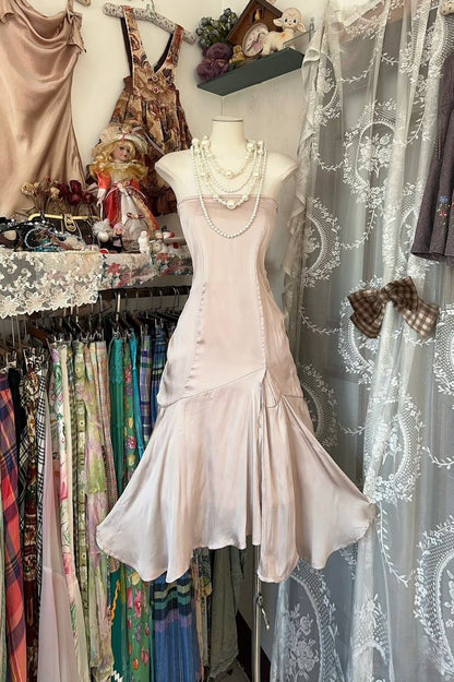 formaldressy-- Light pink homecoming dress vintage off-the-shoulder satin short birthday dress gh5728