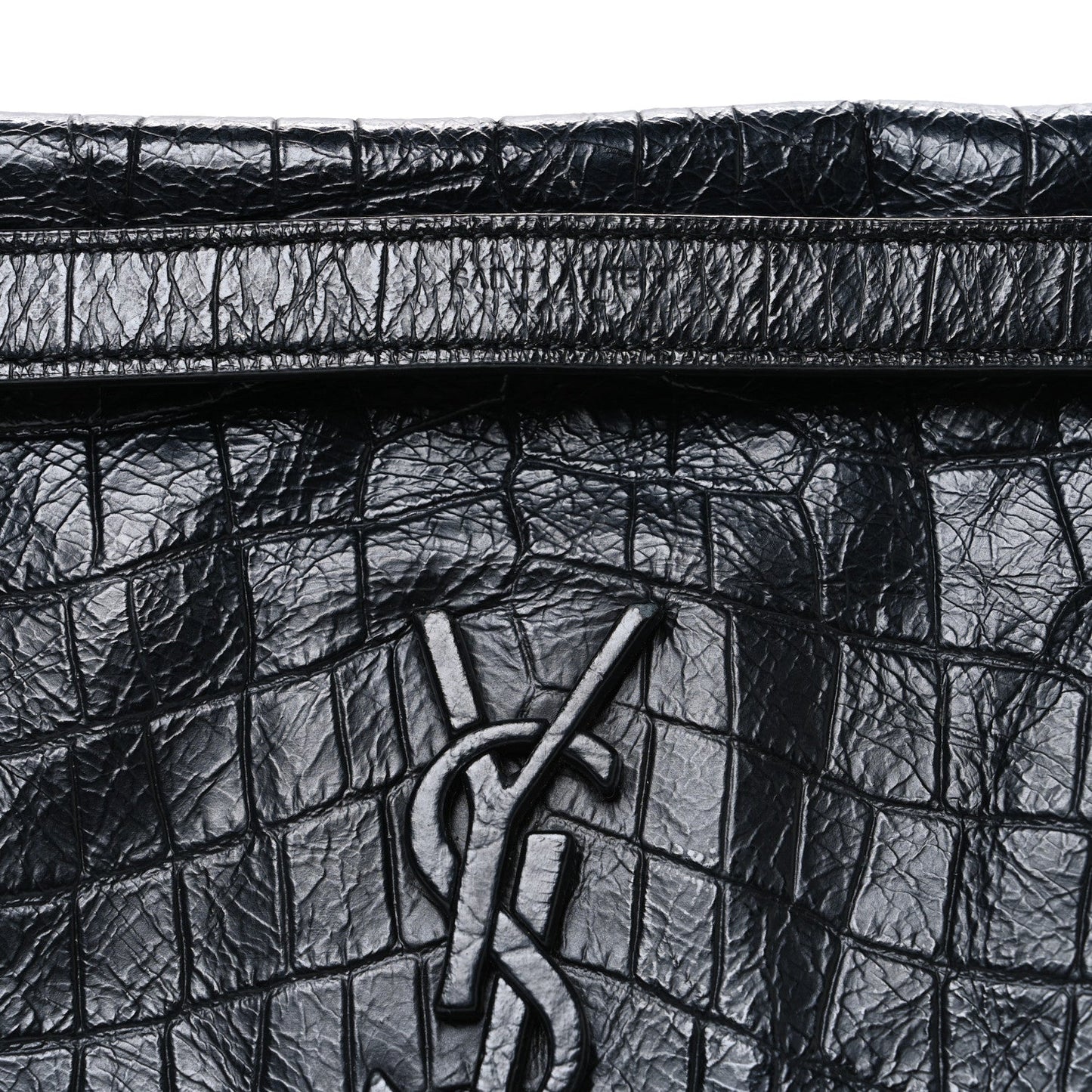 Crocodile Embossed Lambskin Monogram Medium Niki Chain Satchel Black